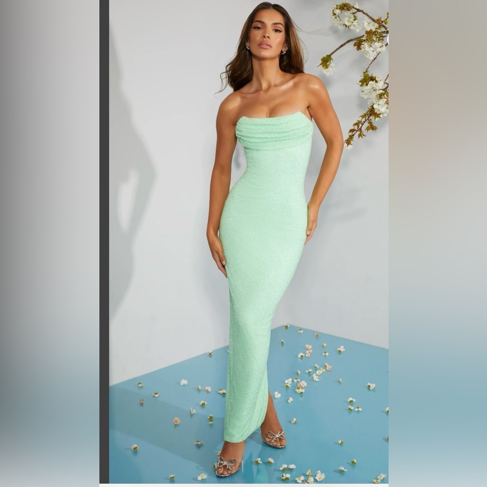 Oh Polly Light Green Strapless Gown